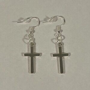 Silver Cross Dangle Earrings Medium NWT